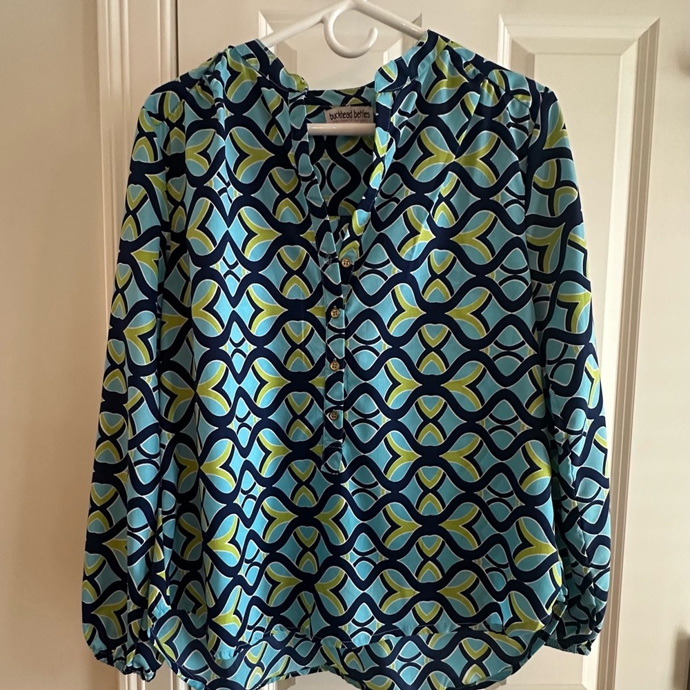 Vibrant Patterned Blouse in Blue and Green